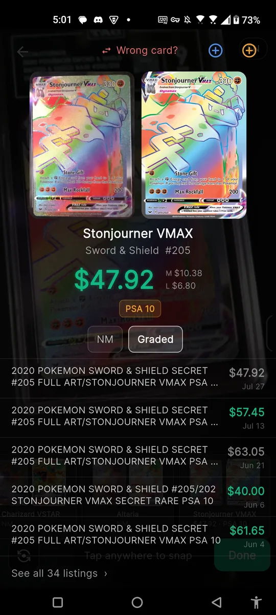 Quick scan price peek in card-exchange showing a live market price the moment a card is scanned